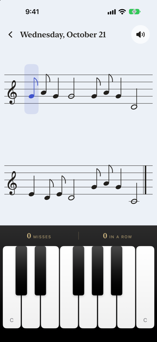 Playing today's daily tune on the staff and piano
