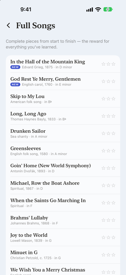 The Full Songs list